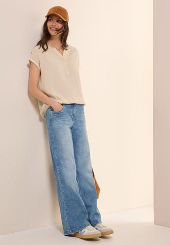 Kurzarmbluse in Unifarbe L - Pearl Beige
