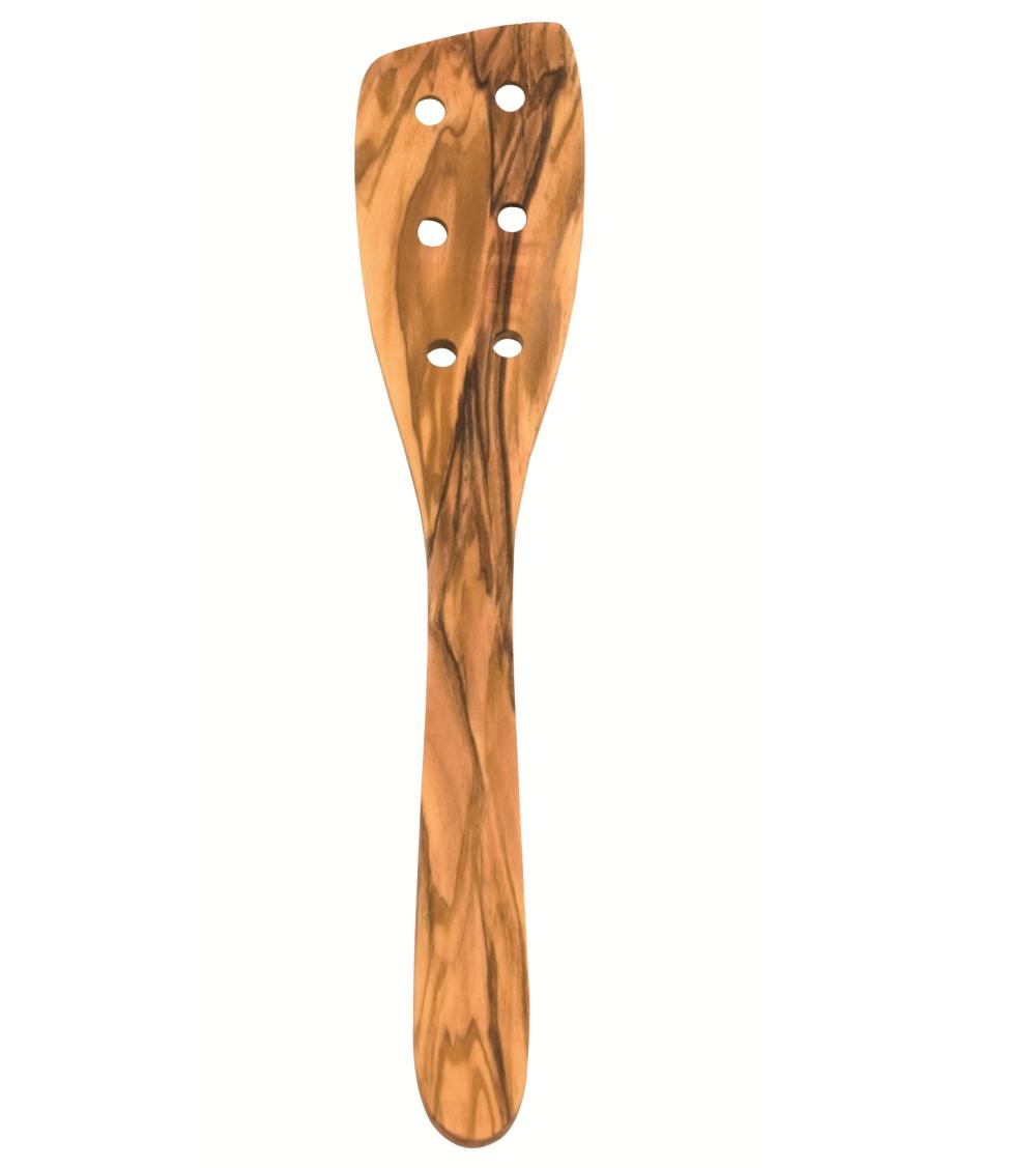 Holz Pfannenwender gebogen mit 6 Löchern, Olivenholz, 30x5,7cm - Default Title