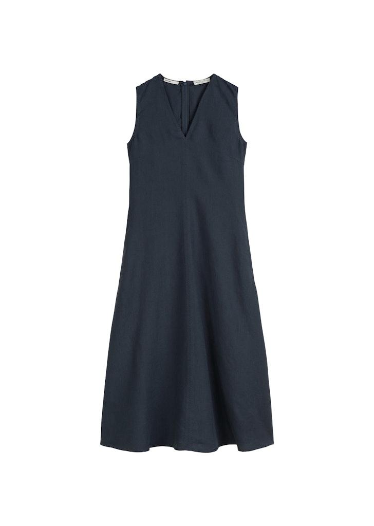 Ärmelloses Leinen-Kleid shaped flared 34 Shaped Fit - Muted Blue