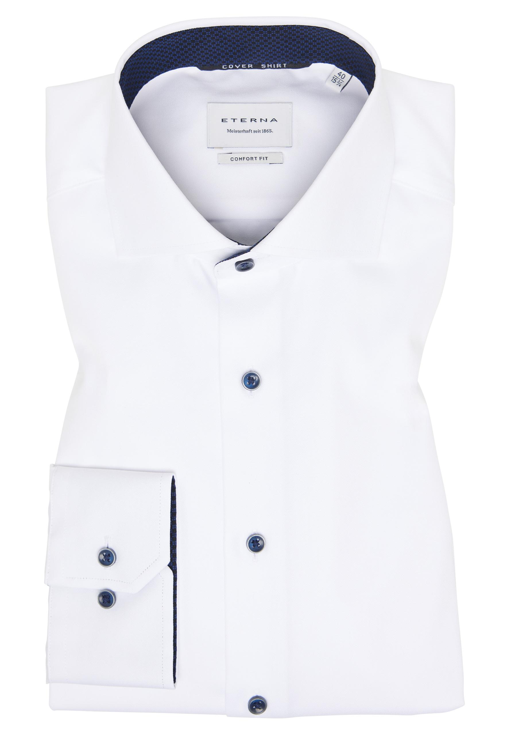 Cover Shirt Twill Langarm 42/Langarm - 65cm COMFORT FIT - Weiß
