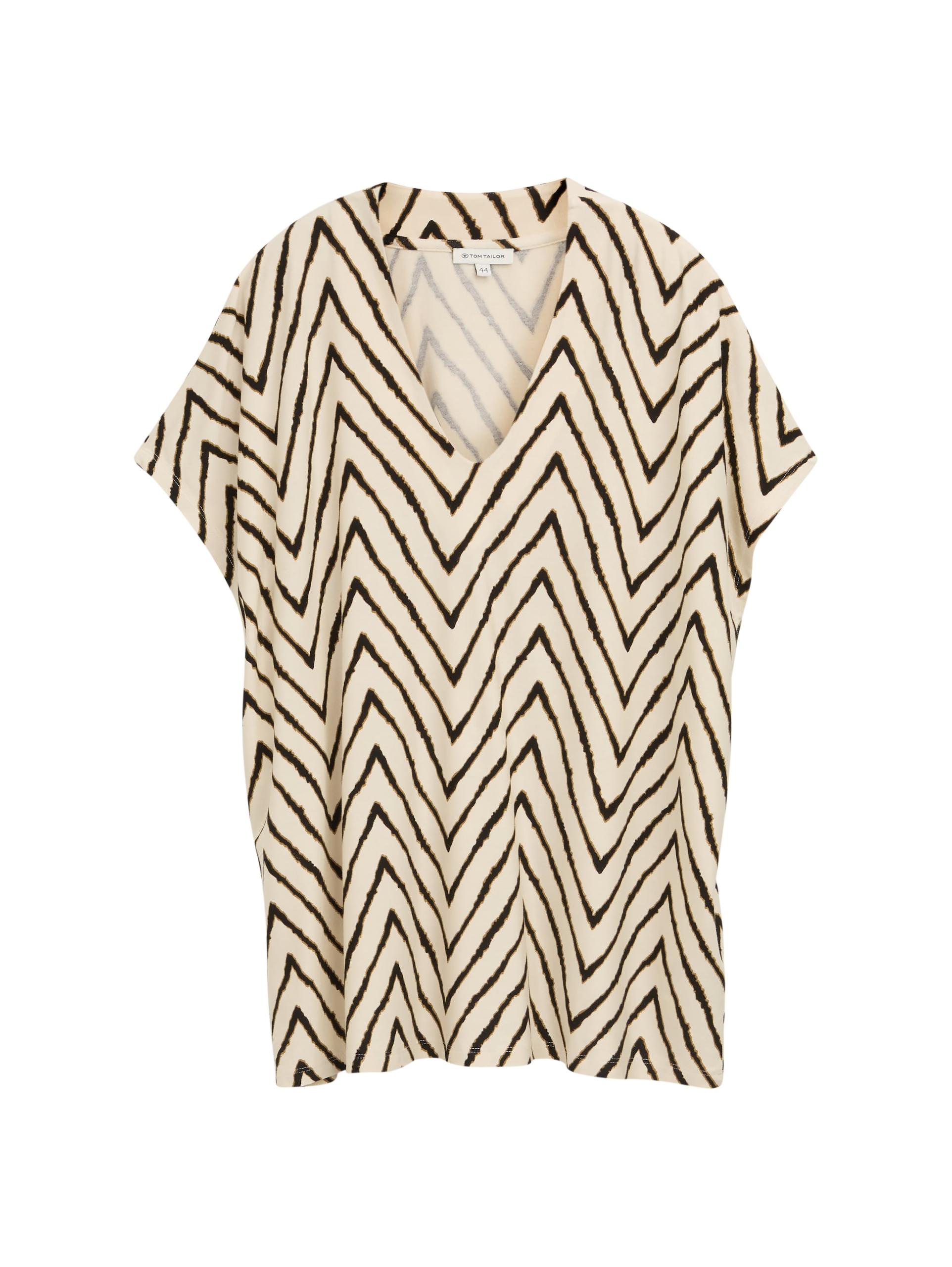 Plus Size - T-Shirt mit V-Ausschnitt 46 Regular Fit - Natural Zig Zag Design