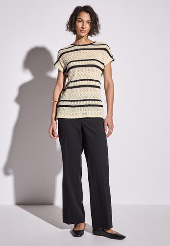 Ajour Shirt mit Streifen Beige 42