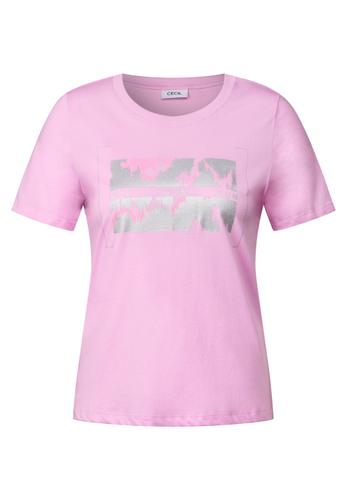 T-Shirt mit Folienprint L - Cherry Blossom Pink