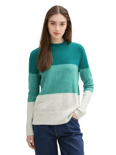 Strickpullover mit Colour Blocking XL Regular Fit - Green Beige Colorblock