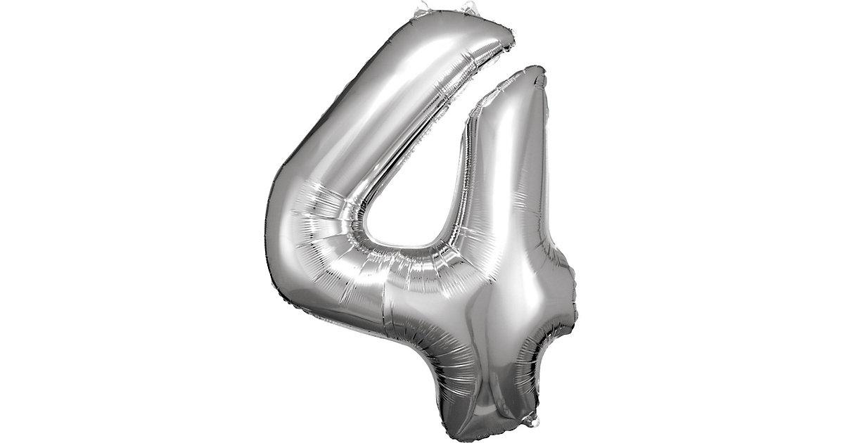 Super Shape Folienballon Silber, Zahlenballon 4, 66 x 88 cm silber