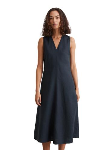 Ärmelloses Leinen-Kleid shaped flared 36 Shaped Fit - Muted Blue