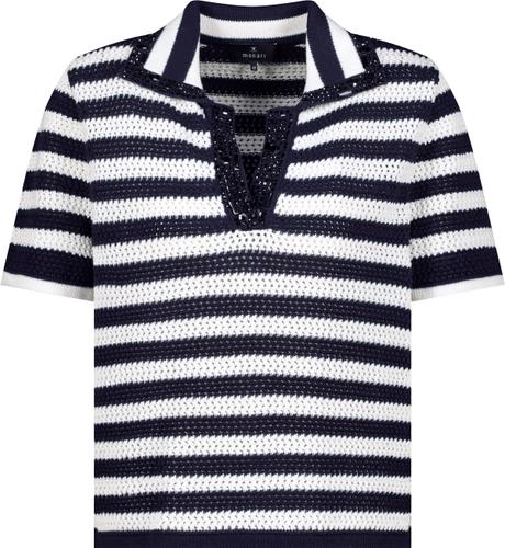 Ajour-Polo-Pullover mit Strasssteinen 42 - Marine Ringel