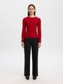 SLFHELEN LS KNIT BUTTON O-NECK TOP S Slim Fit - Equestrian Red