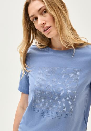 Shirt mit Schmucksteinen M - Deep Pastel Blue