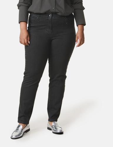 5-Pocket Jeans mit Ziersteinen Betty 54 Körpernahe Passform - Raw Black Denim