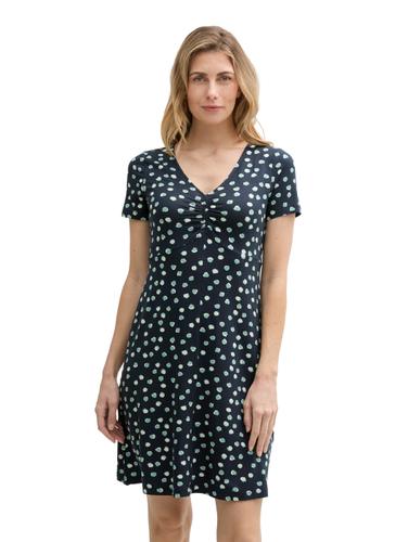Kleid mit Raffungen 46 Regular Fit - Navy Green Dots